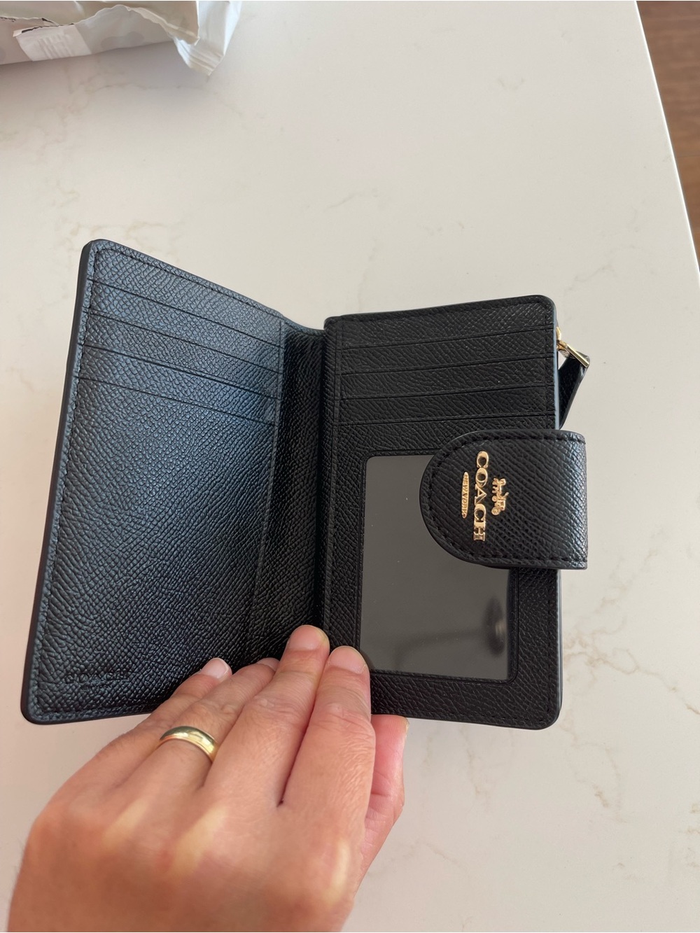 Coach Black Textured Leather Snap Wallet with Gold Logo - Picture 5 of 8